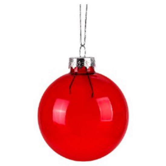 6cm Clear Red Christmas Bauble