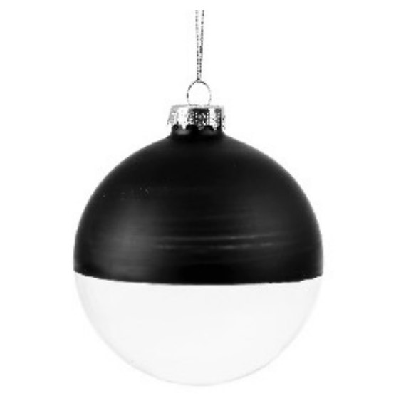 8cm Half Black & Half Clear Christmas Bauble